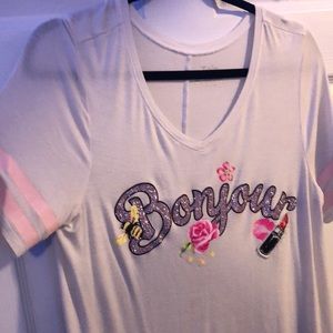 Bonjour justice white T-shirt with glitter lettering